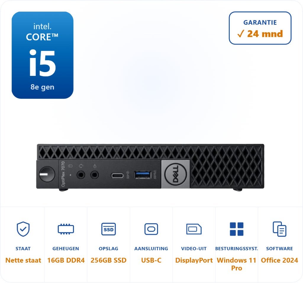 Dell Optiplex 7070 micro I5-8500T 3.5GHz 16GB DDR4 256GB SSD, Computers en Software, 256 GB, Dell, ., Refurbished
