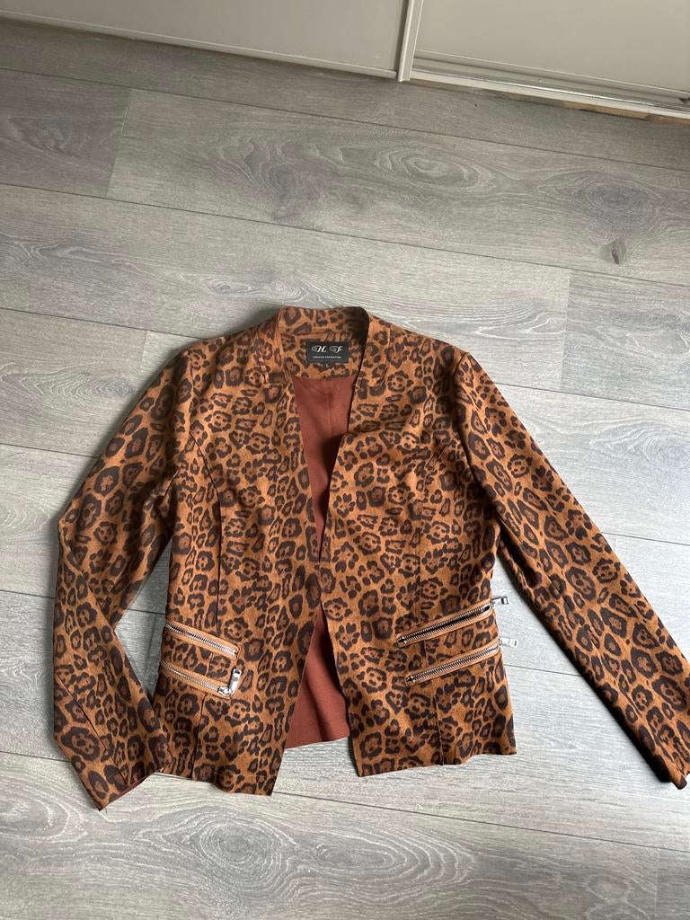 Stijlvol Panterprint Jasje Maat L met Ritsdetails, Bruin, Maat 42/44 (L), Ophalen of Verzenden, Zo goed als nieuw