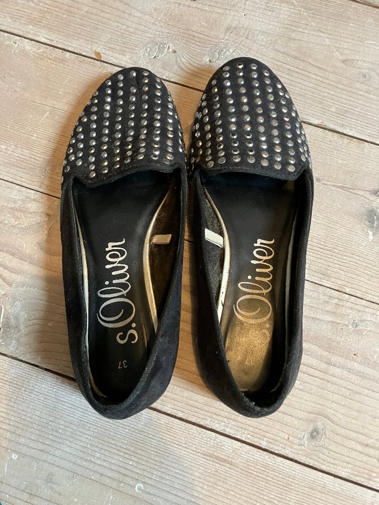 Flatjes Ballerina’s maat 37 zwart met zilver merk S'Oliver, Ophalen of Verzenden, Zo goed als nieuw, S.Oliver, Instappers