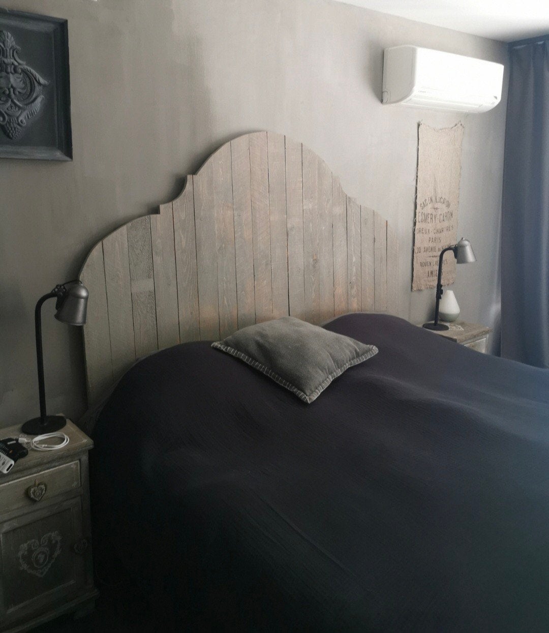 Houten hoofdeinde /achterwand voor tweepersoonsbed, Gebruikt, Rustiek, Tweepersoons, Ophalen of Verzenden