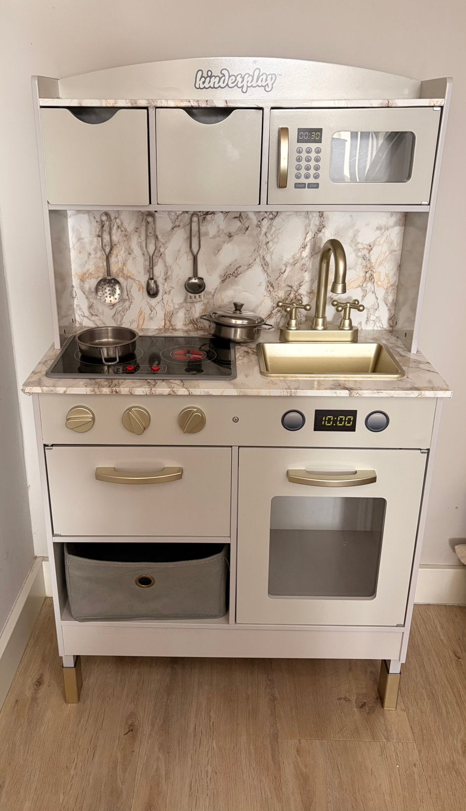 Houten speelkeuken met marmer blad met geluid + accessoires, Ophalen, Zo goed als nieuw, Hout, Speelkeuken