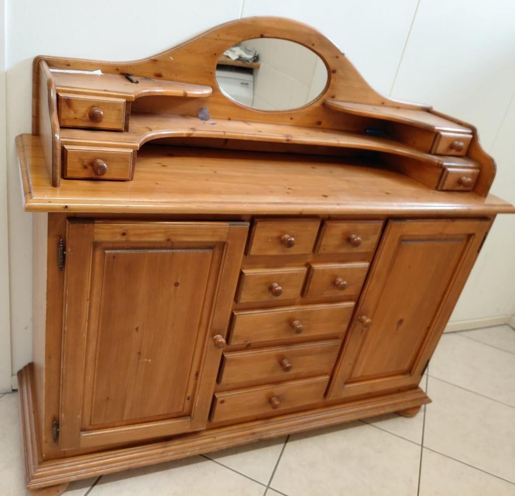 buffetkast / commodekast grenen met spiegel, Huis en Inrichting, Kasten | Buffetkasten, Ophalen, Gebruikt, Minder dan 100 cm, Grenenhout