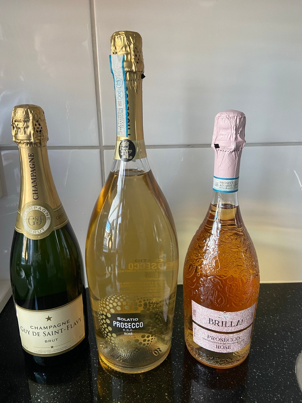 Champagne en Prosecco - Guy de Saint-Flavy, Solatio, Brilla, Verzamelen, Ophalen of Verzenden, Nieuw, Frankrijk, Champagne
