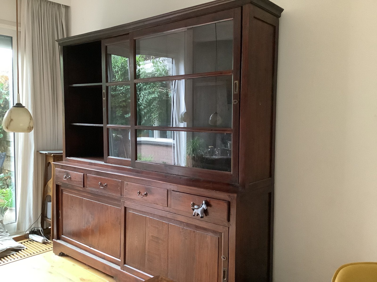 Bovenste gedeelte teak massief houten kast, vitrinekast, Ophalen, Met plank(en), Gebruikt, Teakhout