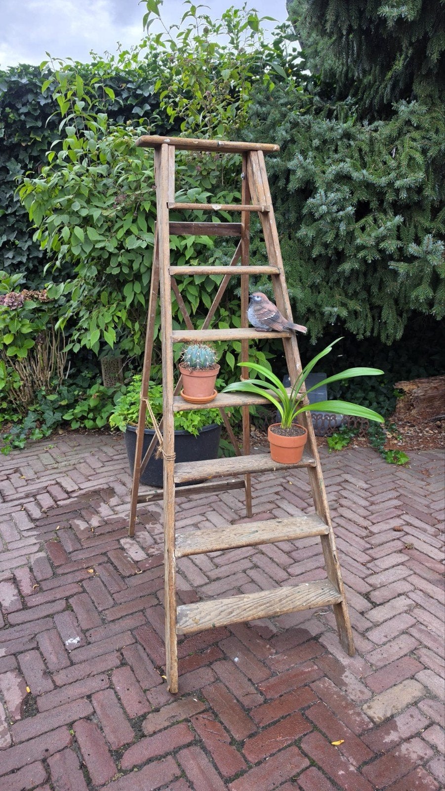 Vintage houten ladder - Decoratieve trap, Ophalen of Verzenden, Gebruikt, Trap, Minder dan 2 meter