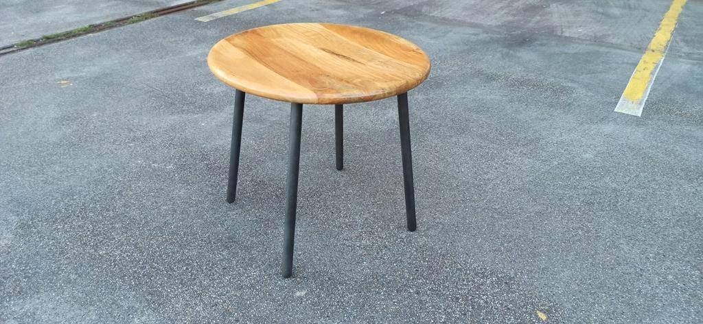 Retro hout en metaal bijzettafel, rond, Ophalen, Tweedehands, Tweedehands, Tweedehands