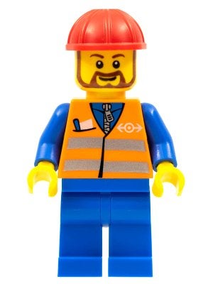 LEGO Train trn230 Orange Vest with Safety Stripes - Blue Leg, Gebruikt, Overige thema's, Lego, Ophalen of Verzenden