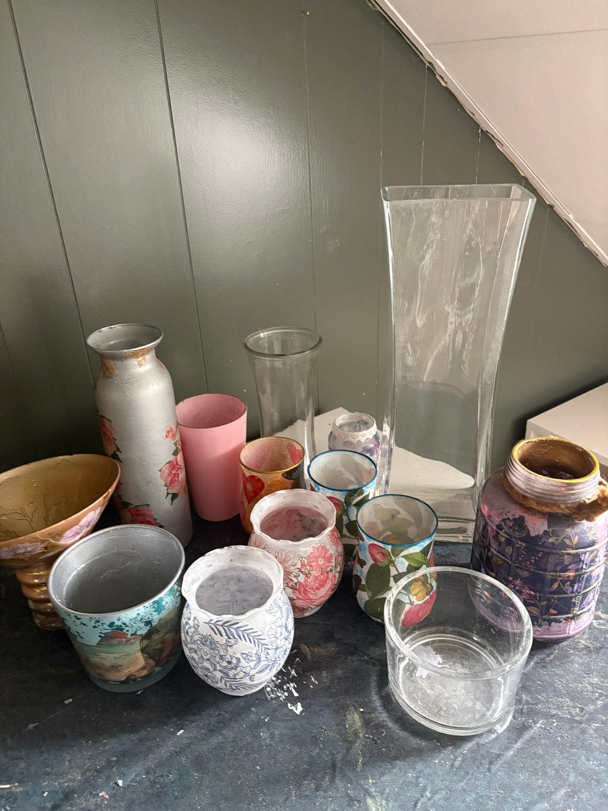 Diverse vazen en potten voor decoupage of decoratie, Huis en Inrichting, Woonaccessoires | Vazen, Ophalen, Gebruikt, Glas