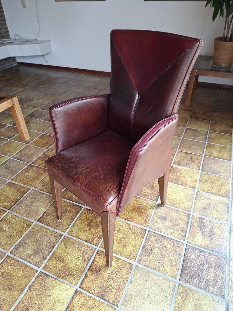 Roodbruin leren stoeltje, Huis en Inrichting, Stoelen, Ophalen, Gebruikt, Bruin, Klassiek