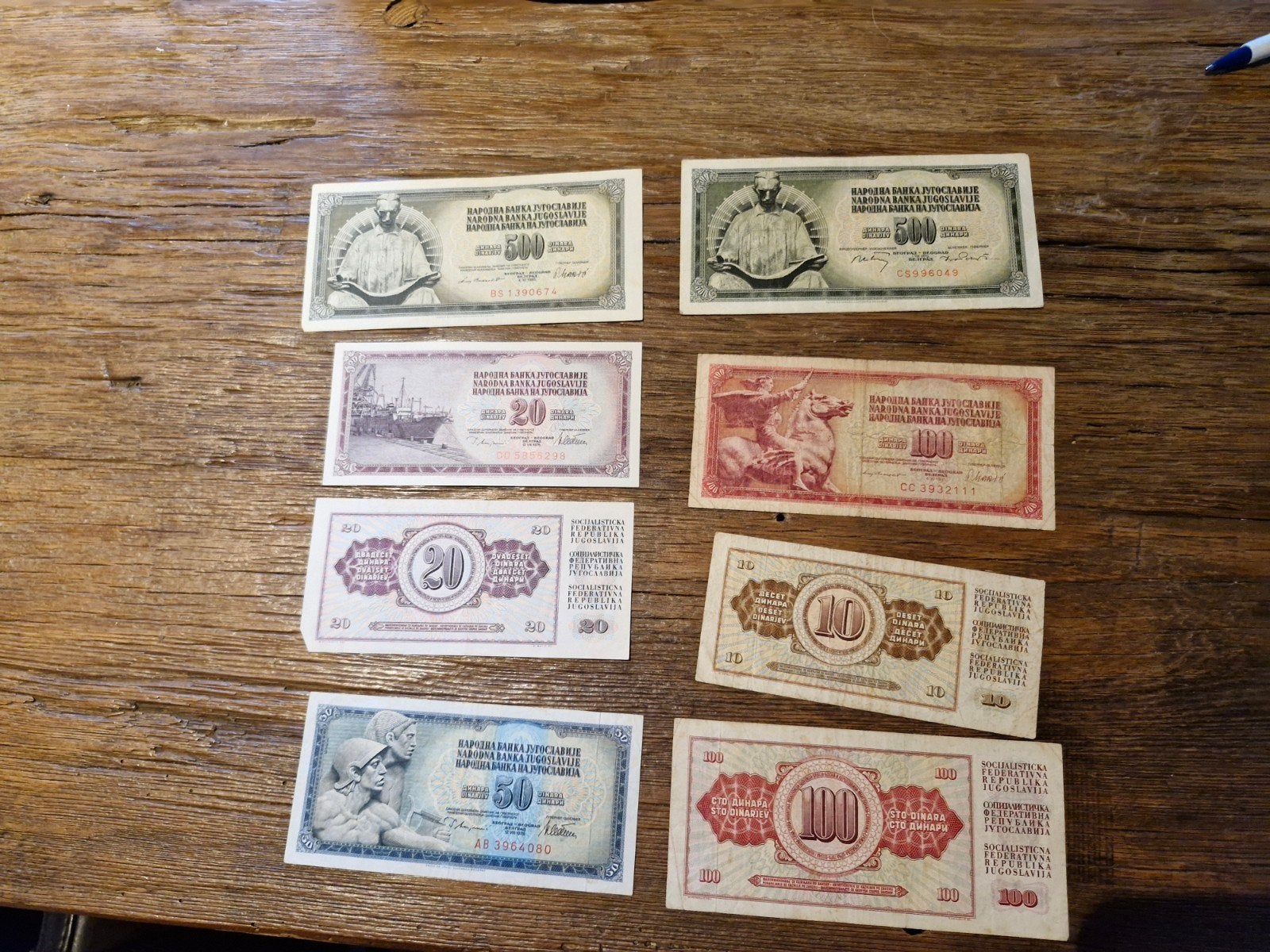 Set van 8 historische Joegoslavië bankbiljetten, Postzegels en Munten, Ophalen of Verzenden, Bulgarije, Setje