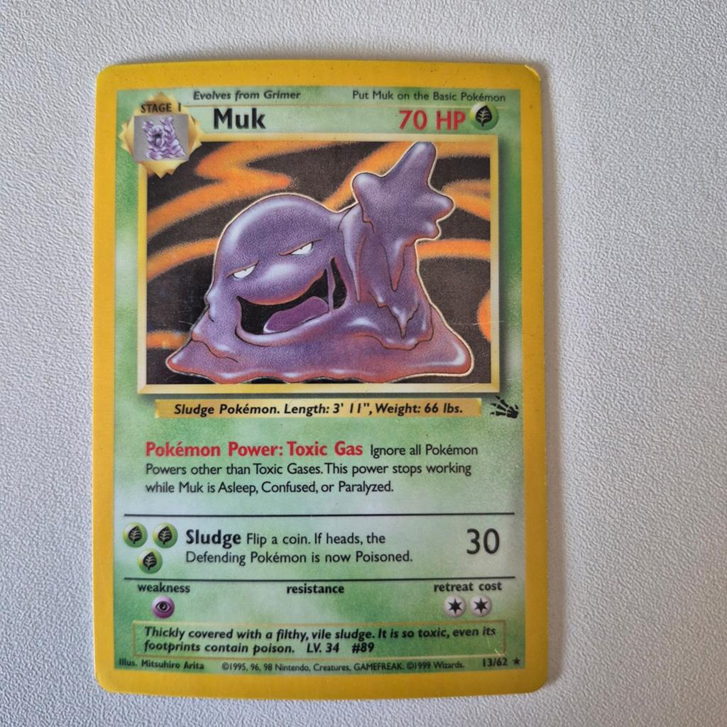 Pokemon Muk Fossil Holo, Ophalen of Verzenden, Gebruikt, Losse kaart, Foil