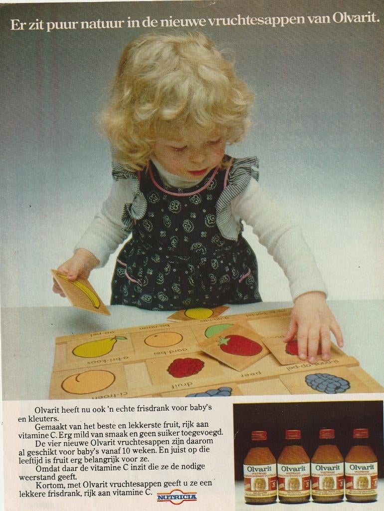 Retro reclame 1978 Nutricia Olvarit frisdrank meisje puzzel, Verzamelen, Retro, Overige typen, Verzenden