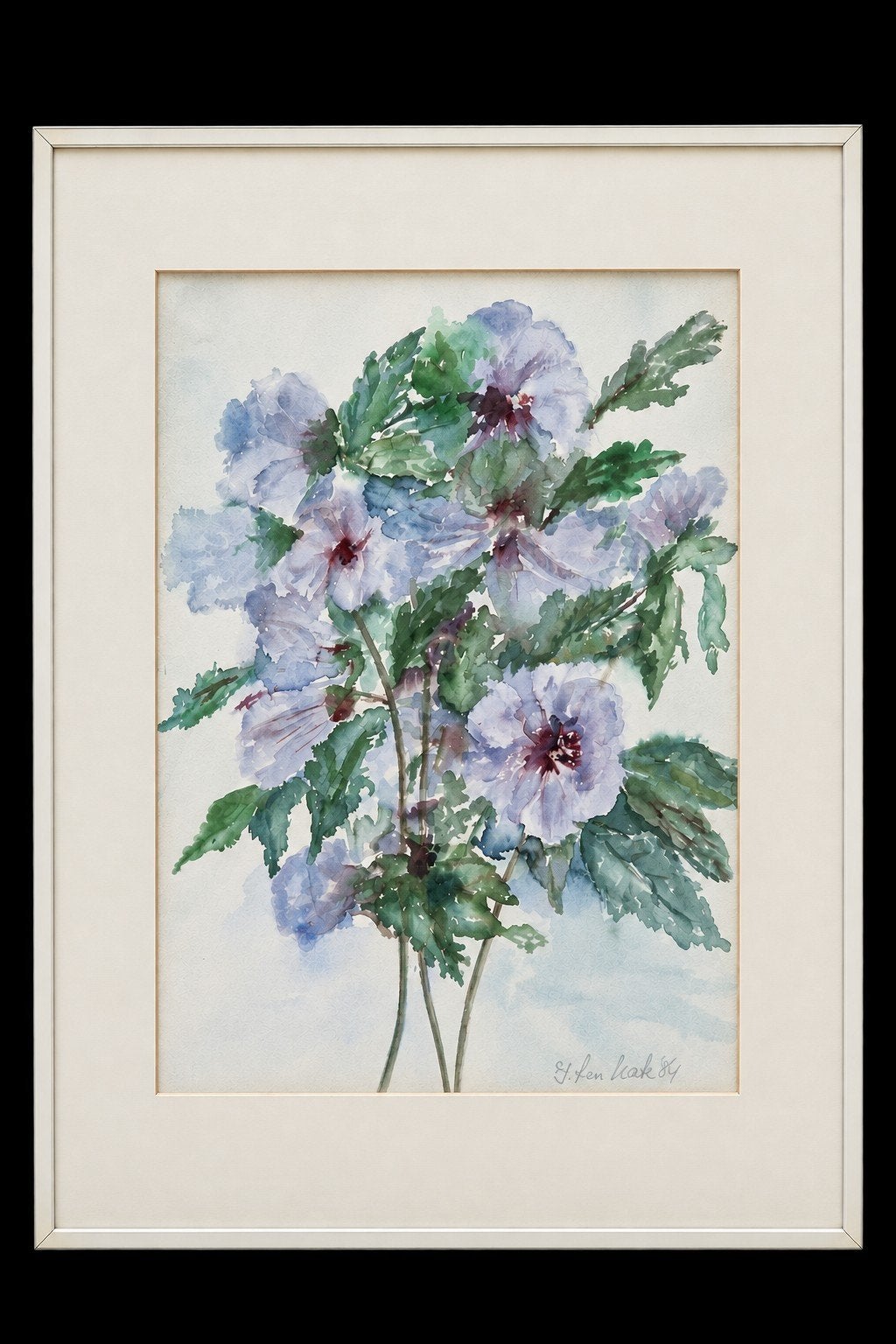 Originele aquarel J. ten Kate – Hibiscus – 1984, Ophalen of Verzenden