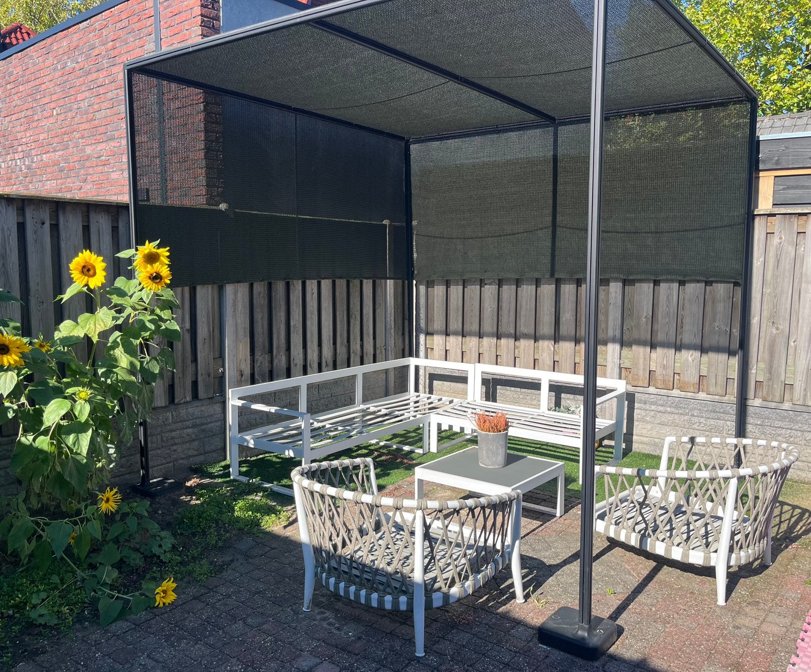 Paola Lenti resort. Antraciet. Zwart/groen doek. 3 x 3 meter, Ophalen, Gebruikt