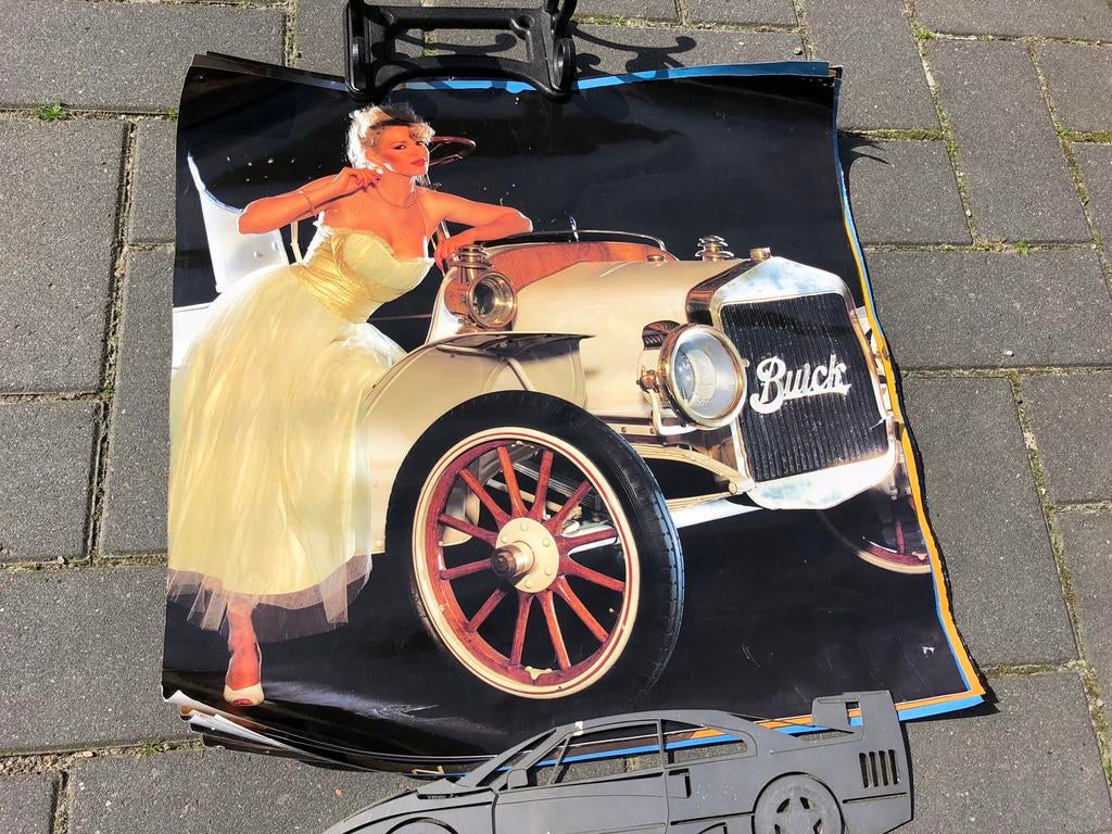 7 mooie oude posters 50x50 voor schuur of mancave, Ophalen of Verzenden, Gebruikt, Auto's