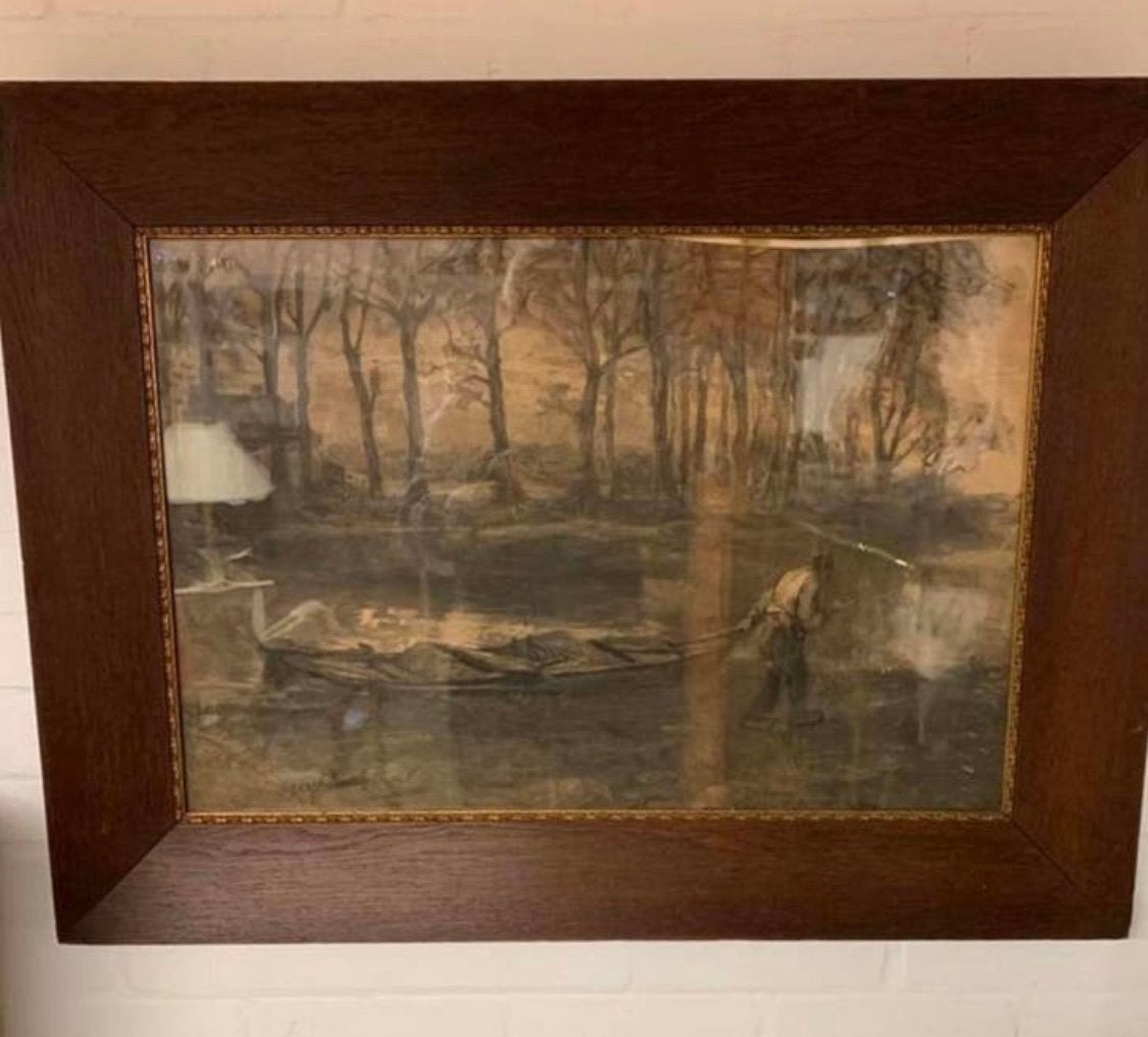Schilderij ets tekening De zandschipper" van Jozef Israëls., Antiek en Kunst, Kunst | Etsen en Gravures, Ophalen of Verzenden