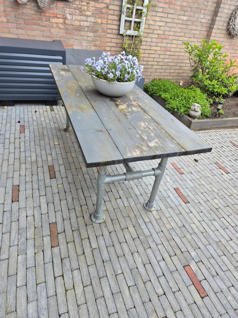 Tuintafel met steigerhout en gegalvaniseerde buisen, Ophalen, Rechthoekig, Hout