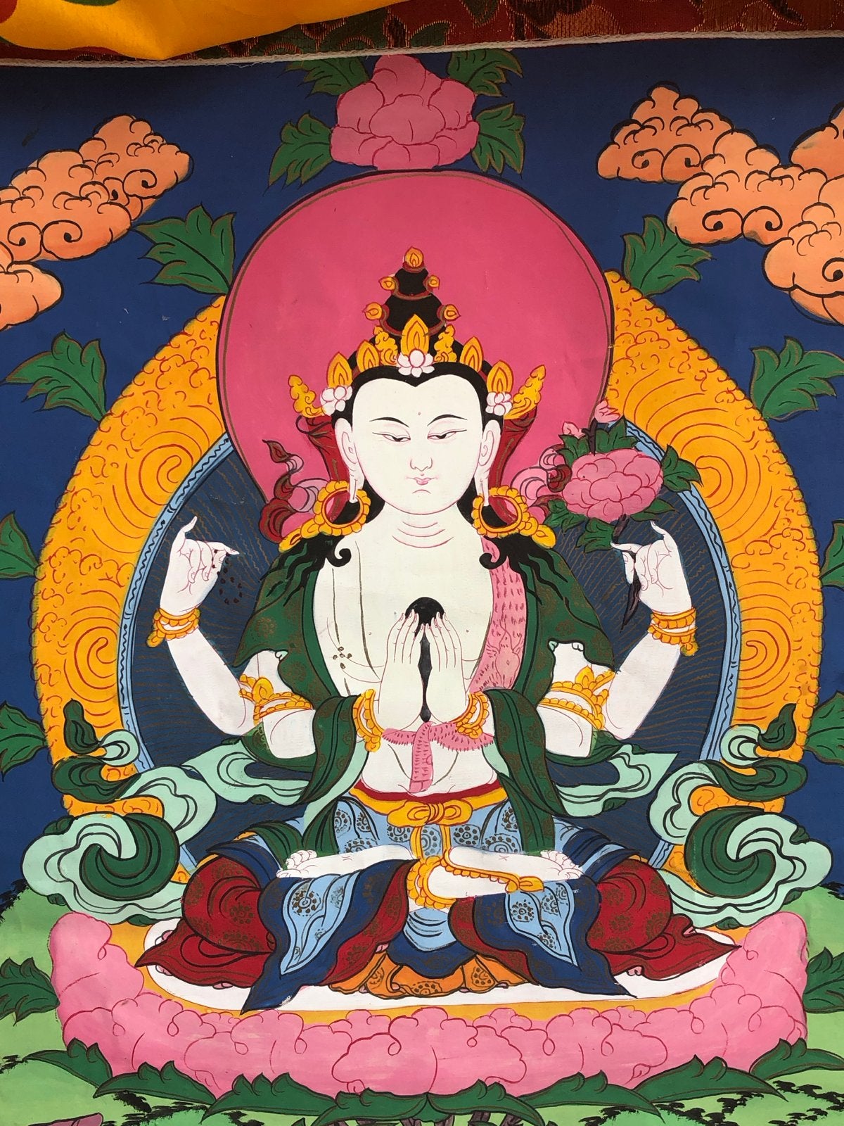 Tibetaanse Thangka van Avalokiteshvara, Meerkleurig, Geschilderd, Tibet, Ophalen