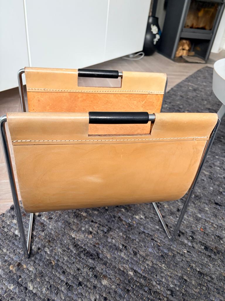 Vintage Brabantia Lectuurbak Jaren '70 - Chroom & Leer, Huis en Inrichting, Woonaccessoires | Krantenbakken en Lectuurbakken, Ophalen of Verzenden