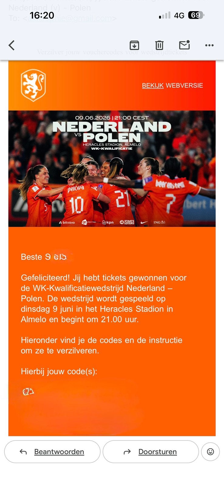 4 Tickets voor WK kwalificatie Nederland-Polen 9 juni 2026, Drie personen of meer, Juni