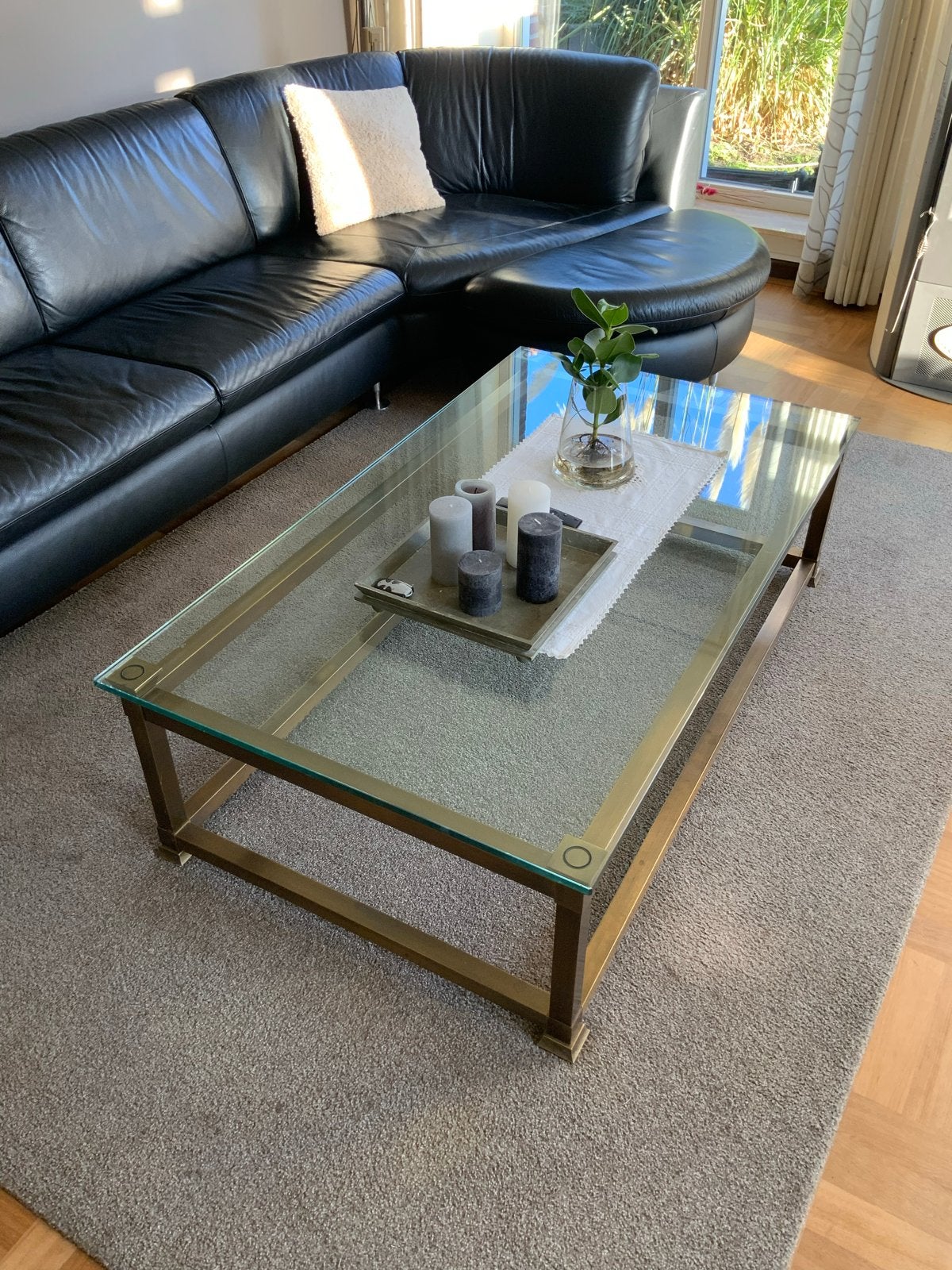 Glazen Salontafel met Gouden Frame, Huis en Inrichting, Ophalen, Gebruikt, 100 tot 150 cm, 50 tot 100 cm