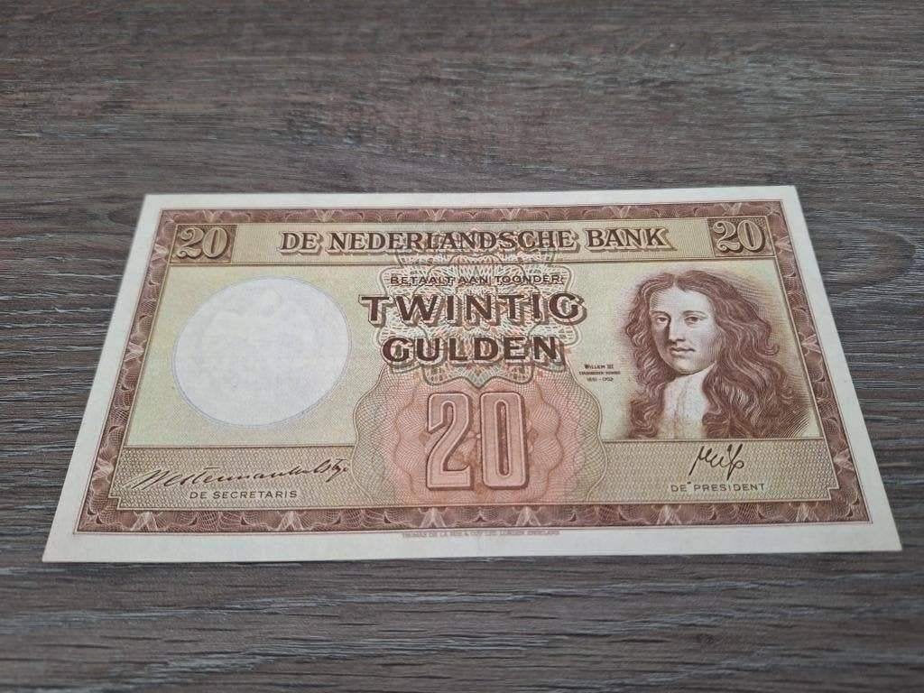 Zeldzaam mooi biljet 20 gulden Stadhouder Willem III, 1945, Ophalen of Verzenden