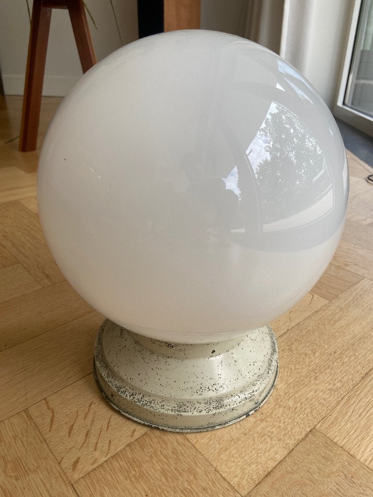 Vintage industriële bollamp/ plafonniere, Huis en Inrichting, Lampen | Plafondlampen, Gebruikt, Wit, Plafondlamp, E27 (groot)