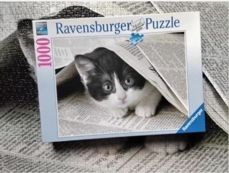 Ravensburger puzzel 'nieuwsgierig katje', Ophalen, 500 t/m 1500 stukjes, Zo goed als nieuw, Legpuzzel