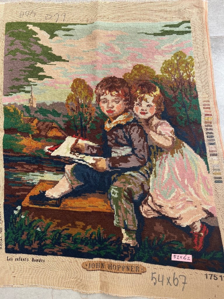 Kinderen geborduurd "Les enfants bowder", 50 – 75, Ophalen of Verzenden, Zo goed als nieuw, Schilderij