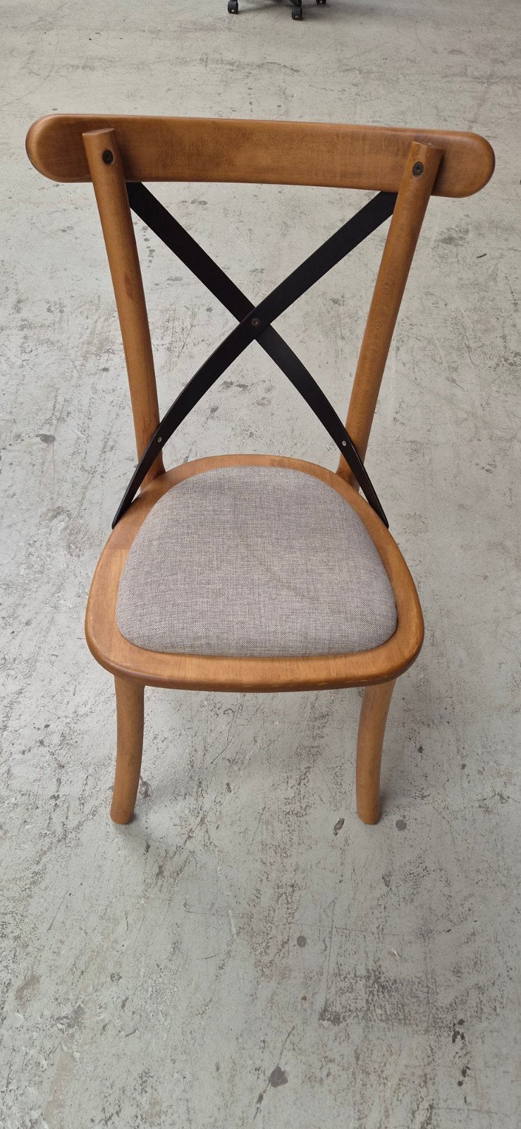 Houten stoel met stoffen zitting en metalen kruis, Ophalen, Gebruikt, Overige kleuren, Stof