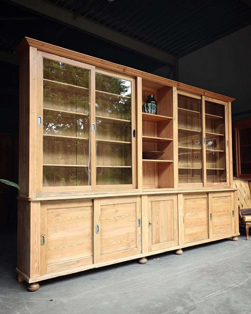 Wauw! Antieke winkelkast | Oud grenen | Gebakken glas #5435, Antiek en Kunst, Antiek | Meubels | Kasten, Ophalen of Verzenden