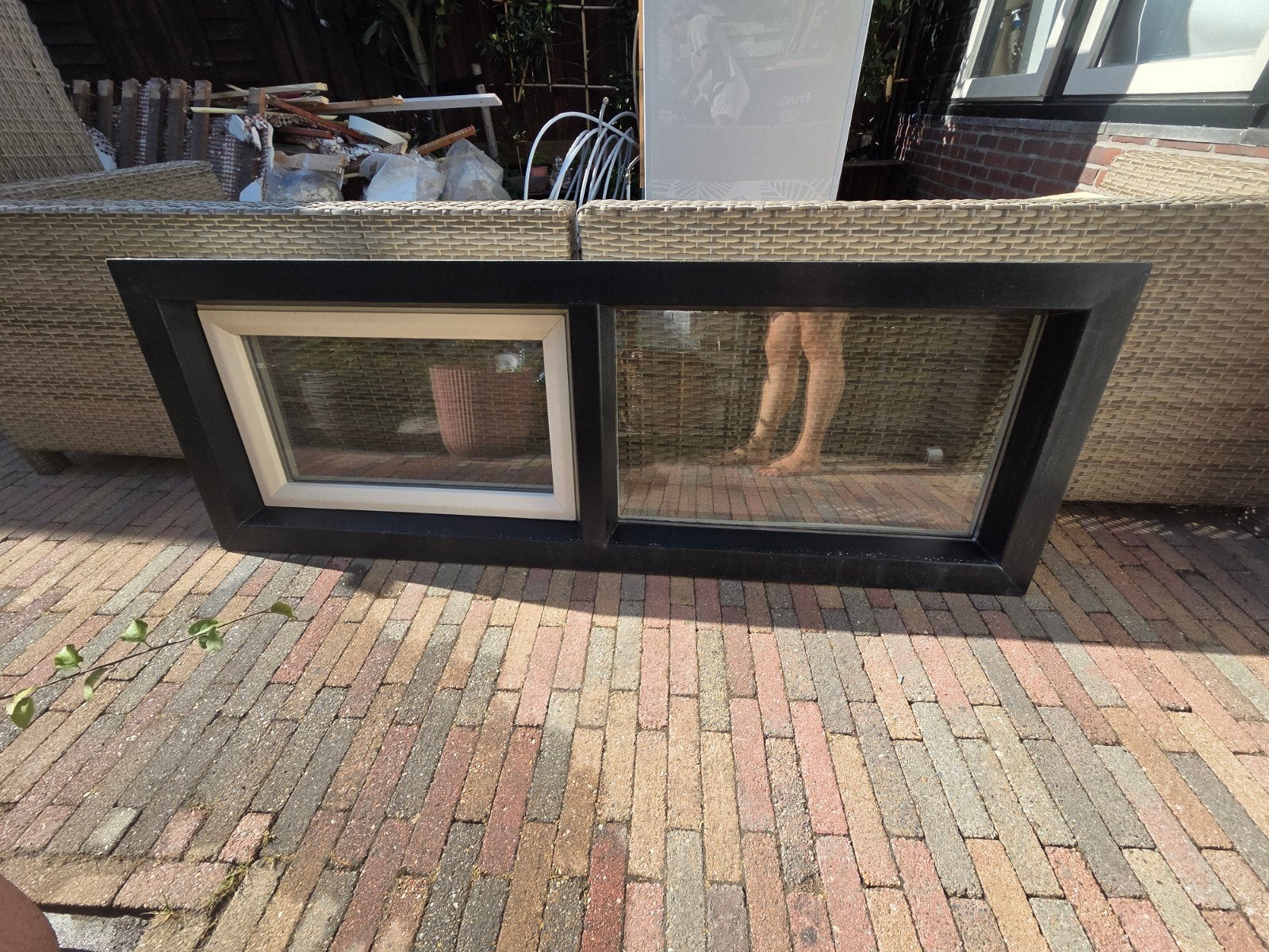 Kunststof kozijn grachtengroen/crème wit HR+++ glas, Ophalen, Gevelraam of Ruit, Minder dan 80 cm, Zo goed als nieuw