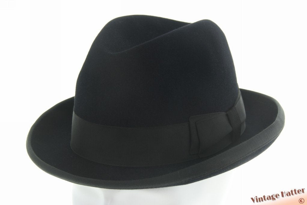 Vintage Gleufhoed Homburg hoed Wilke Granit zwart vilt 57