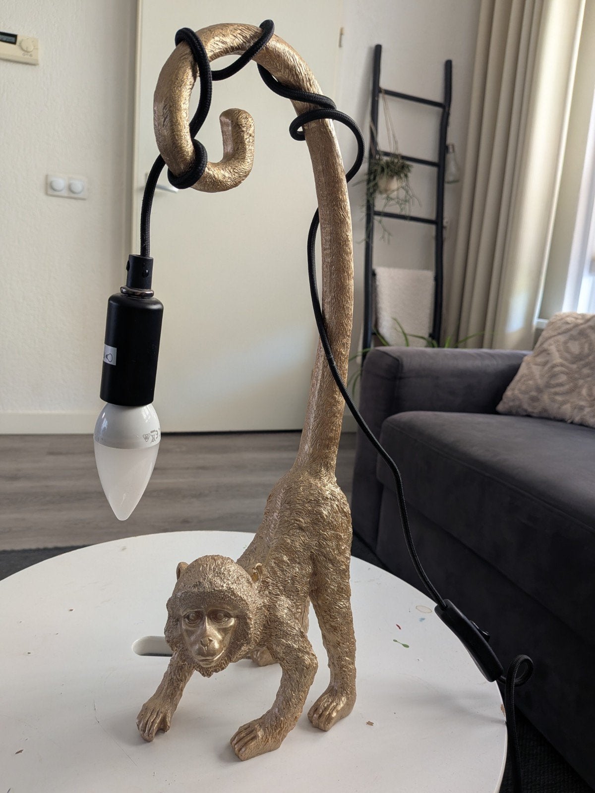 Gouden Apenlamp - tafellamp, Huis en Inrichting, Lampen | Tafellampen, Ophalen, Kunststof, Goud, E14 (klein)