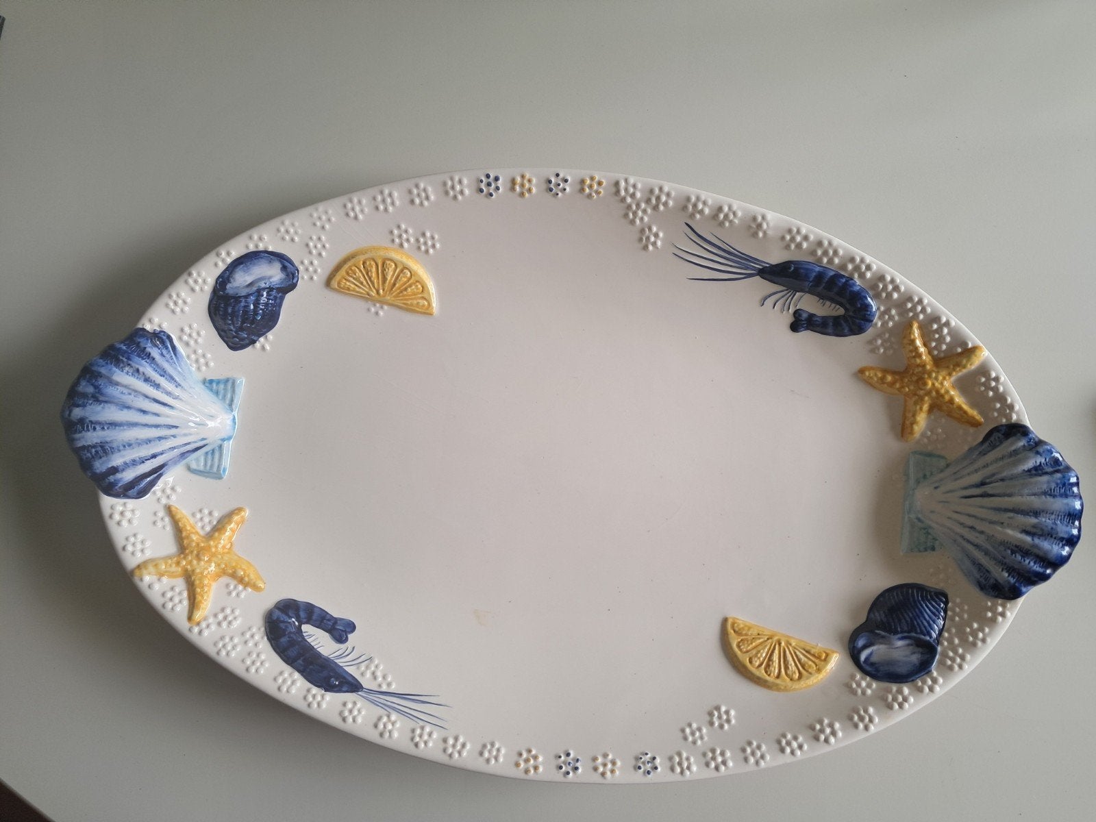Grote visschaal met leuke decoratie gaaf, Antiek en Kunst, Ophalen of Verzenden