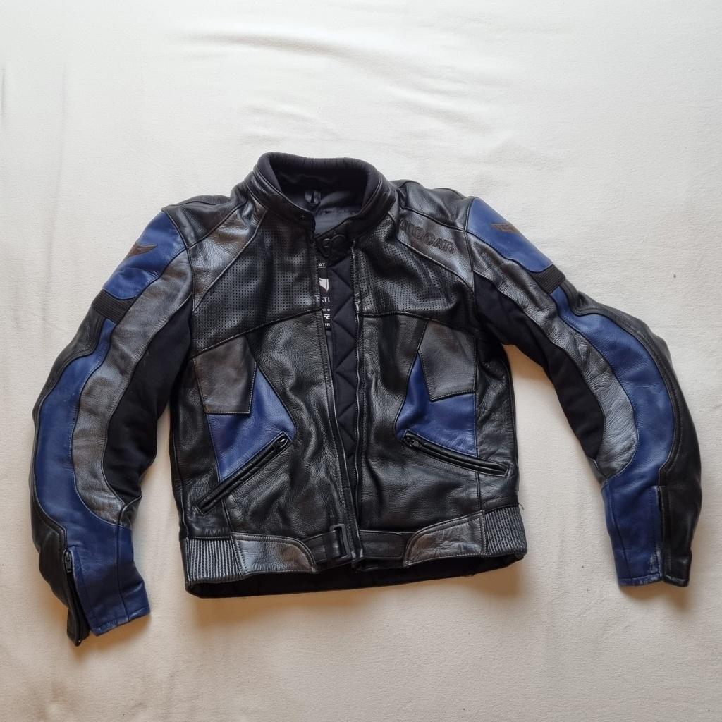 blauw/zwarte Motorjas Maat 48, Motoren, Ophalen, Dames, Jas | leer, MOTOCAT