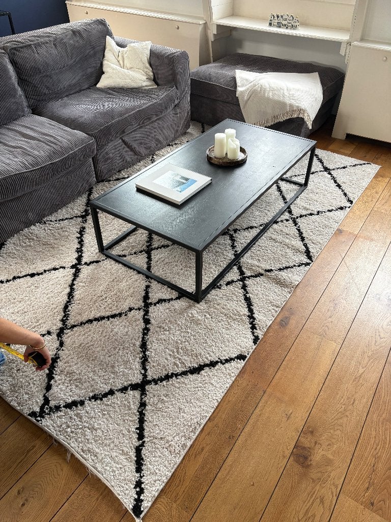 FRAAI Hoogpolig vloerkleed - Grand Lines Creme/Zwart, Ophalen, Gebruikt, 150 tot 200 cm, 200 cm of meer