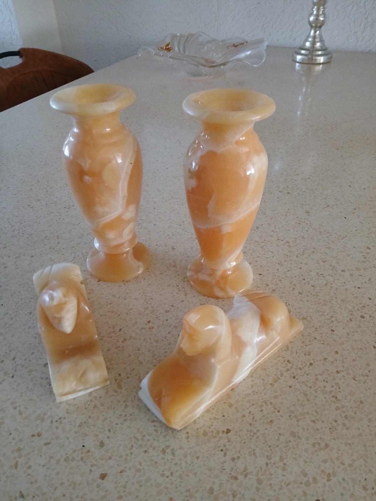 Set van 4 albasten vazen en beelden, Antiek en Kunst, Ophalen