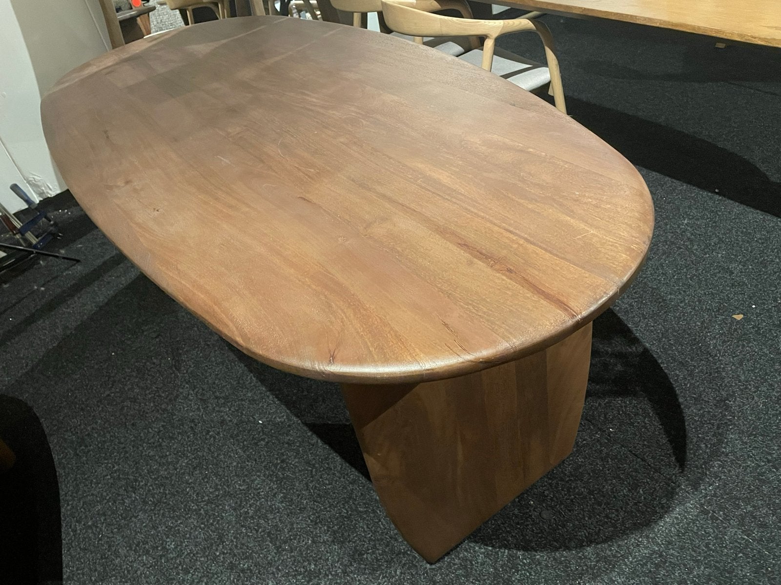 Deense ovale eettafel 220x100 massief hout, Ophalen, 100 tot 150 cm, Vijf personen of meer, Ovaal