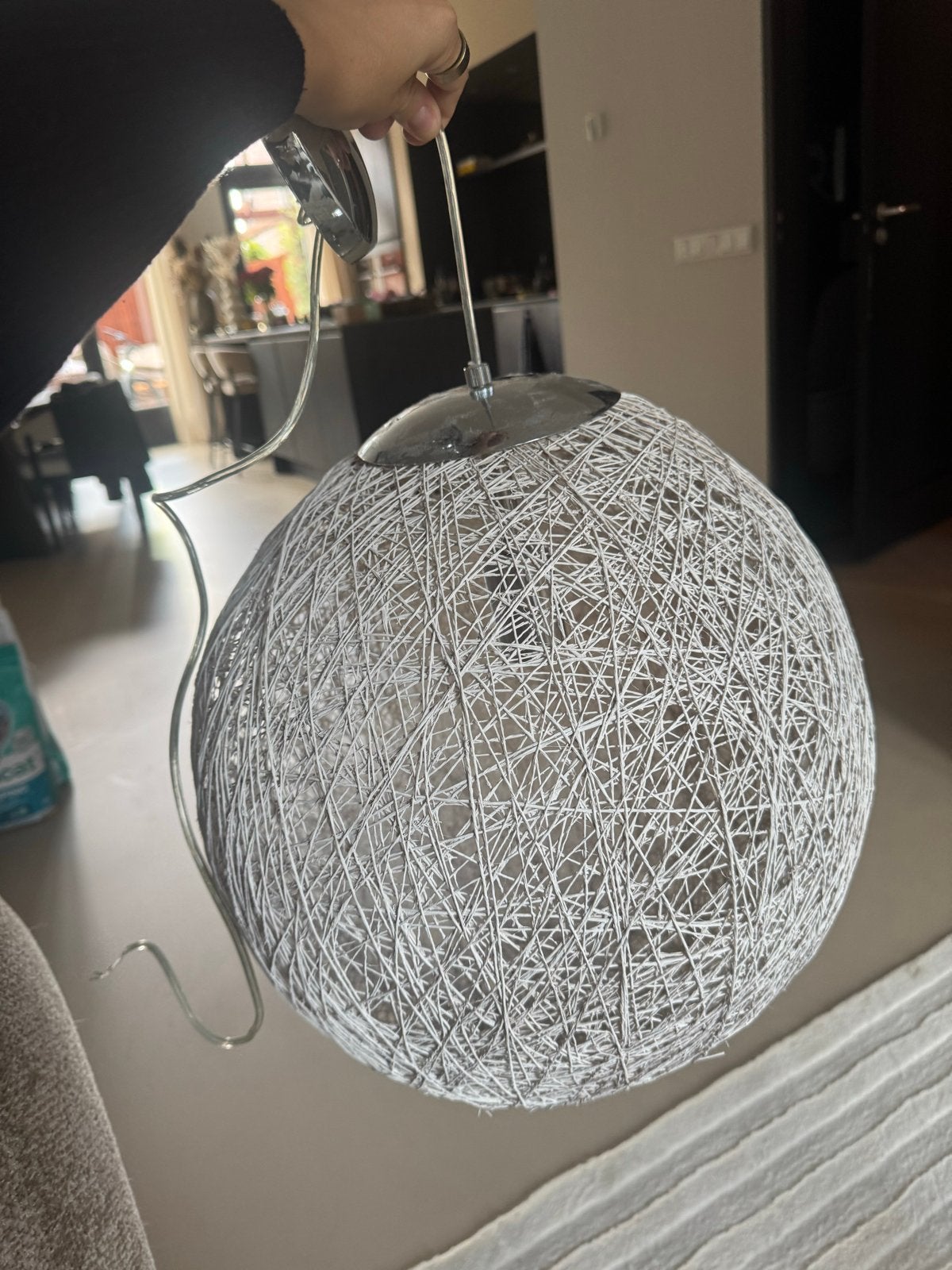 Moderne hanglamp met draadbol - Wit/Zilver, Ophalen, Gebruikt, Metaal, E27 (groot)