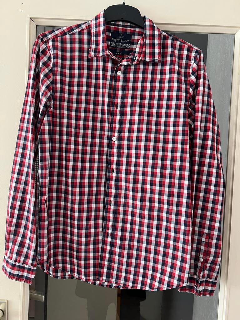 Geruit Angelo Litrico overhemd, Kleding | Heren, Overhemden, Ophalen of Verzenden, Zo goed als nieuw, Rood, Halswijdte 39/40 (M)