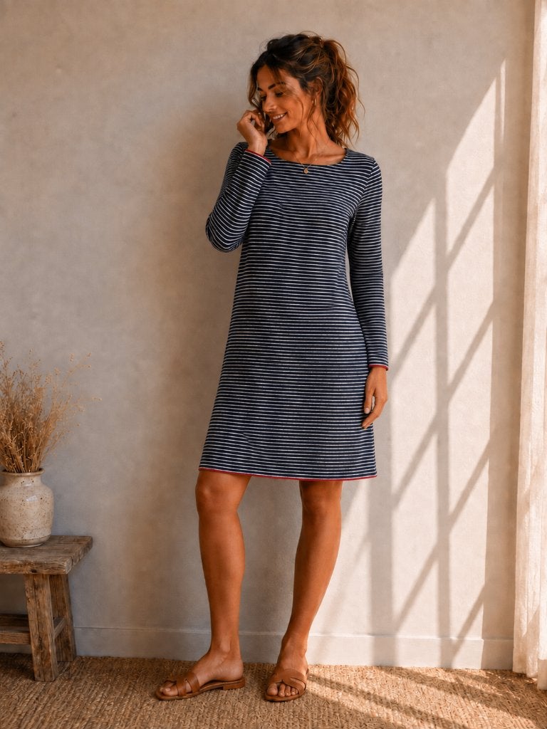 Street One gestreepte jurk | maat L | blauw/wit | lange mouw, Blauw, Ophalen of Verzenden, Zo goed als nieuw, Knielengte