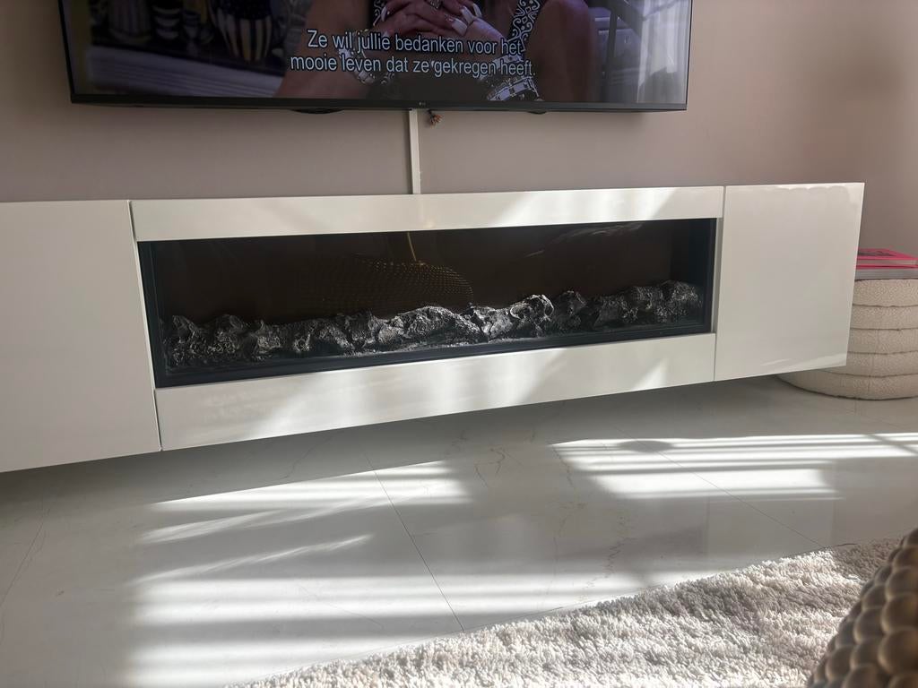 Zwevend Dressoir met Sierhaard - 4 Kleuren, 200x40x45cm, Ophalen of Verzenden, Nieuw, Hangende haard, Elektrische haard