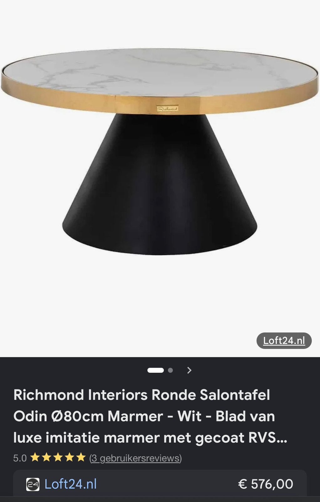 Richmond Salontafel Marmer Look - Zeer Mooi, Ophalen, Overige materialen, Rond, 50 tot 100 cm