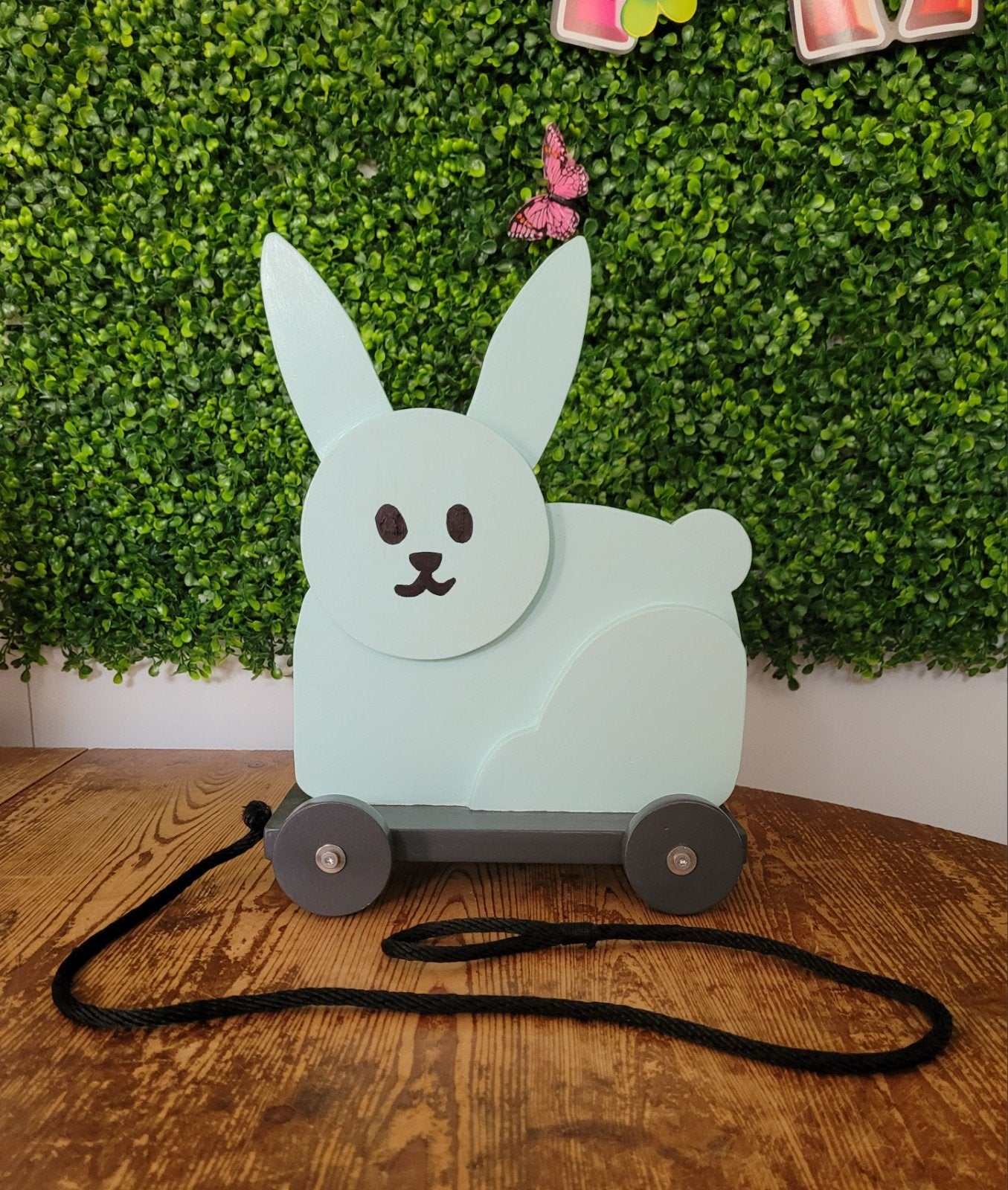 Leuke opgeknapte houten trekspeelgoed konijn, Ophalen