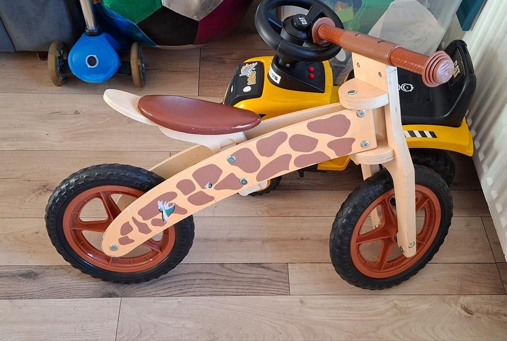 Houten loopfiets met giraffe print, Ophalen, Zo goed als nieuw, Loopfiets