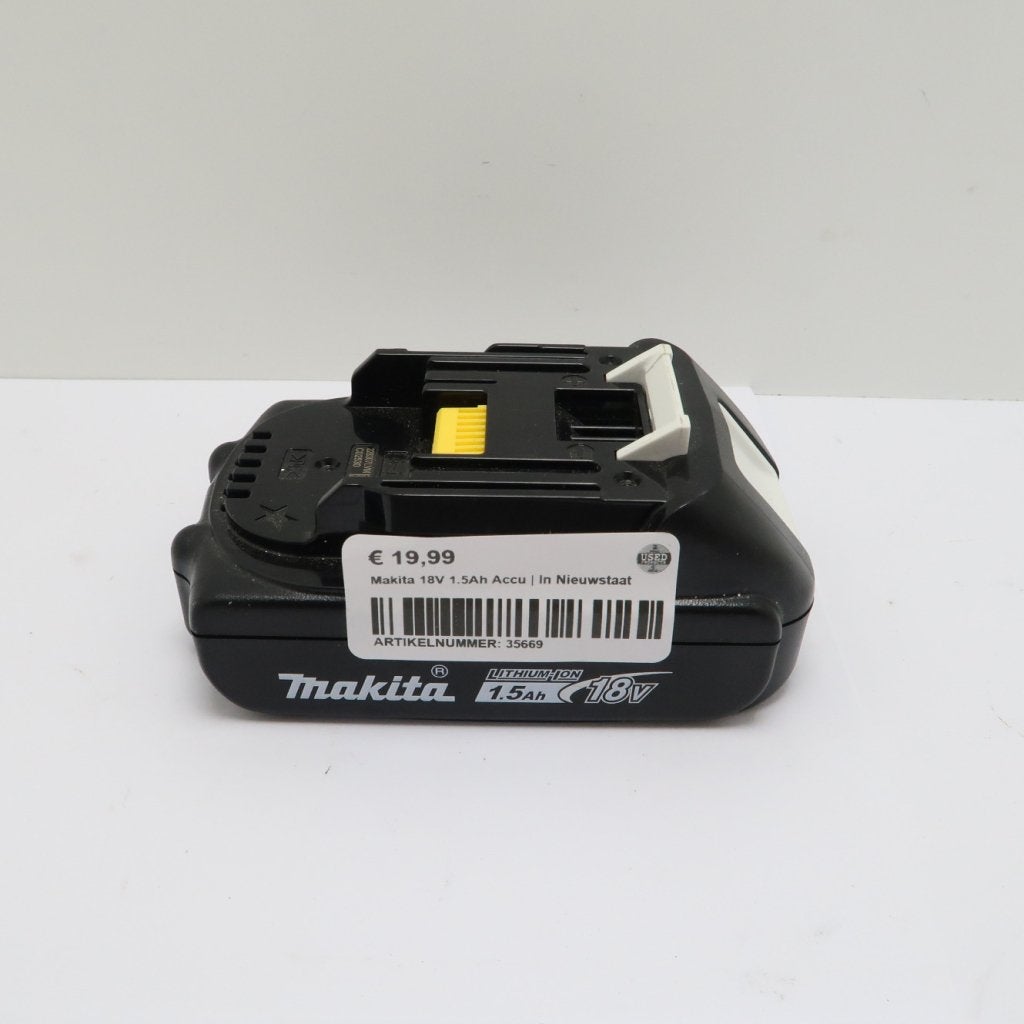 Makita 18V 1.5Ah Accu | In Nieuwstaat, Makita, Zo goed als nieuw, Support@makita.com, Makita Corporation, 3-11-8, Sumiyoshi-cho, 
Anjo, Aichi 446-8502
Japan