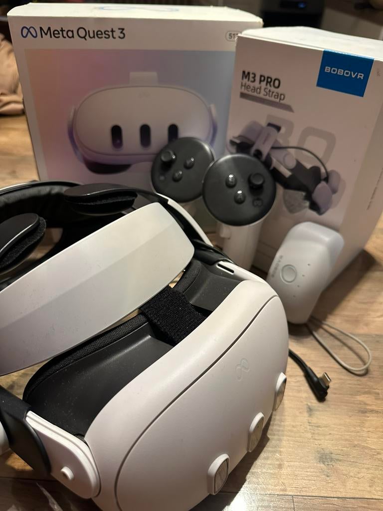 Meta quest 3 met bobo VR m3 pro en 5m linkkabel, Spelcomputers en Games, Virtual Reality, Ophalen of Verzenden, Zo goed als nieuw