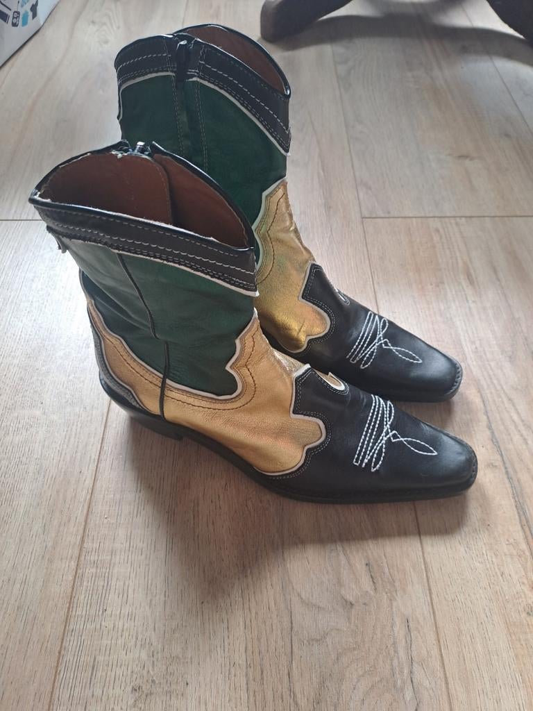 Zara cowboylaarzen in goud, groen en zwart, Kleding | Dames, Schoenen, Zwart, Lage of Enkellaarzen, Ophalen of Verzenden, Onbekend