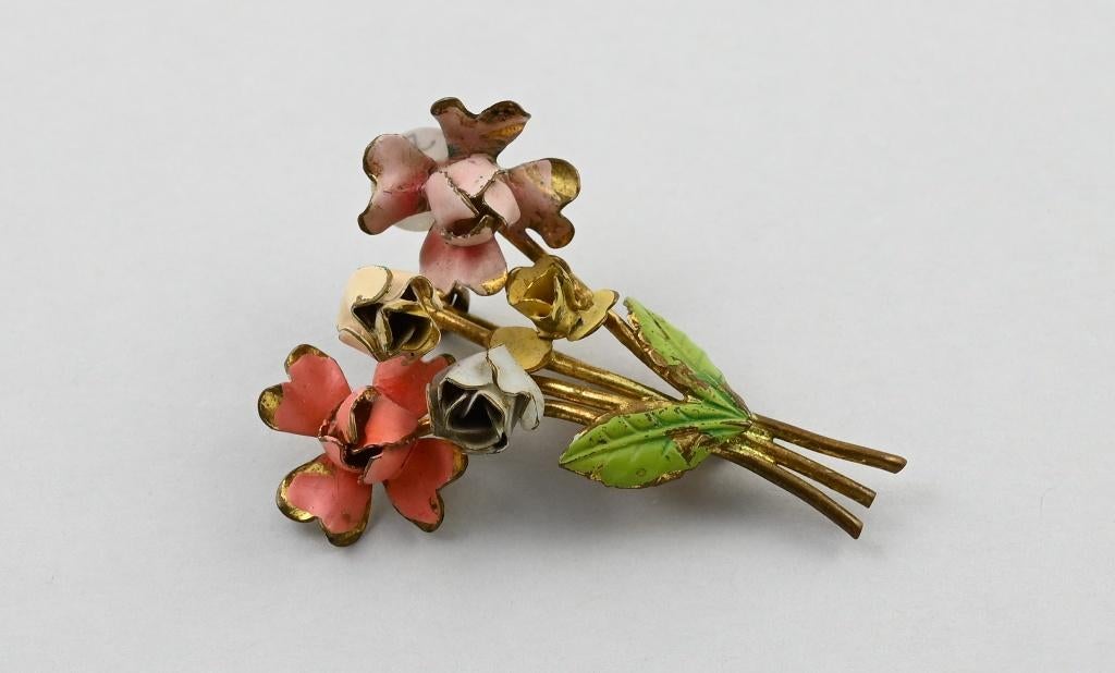 vintage broche AZUB Austria boeket bloemen, Verzenden, Zo goed als nieuw, Overige materialen